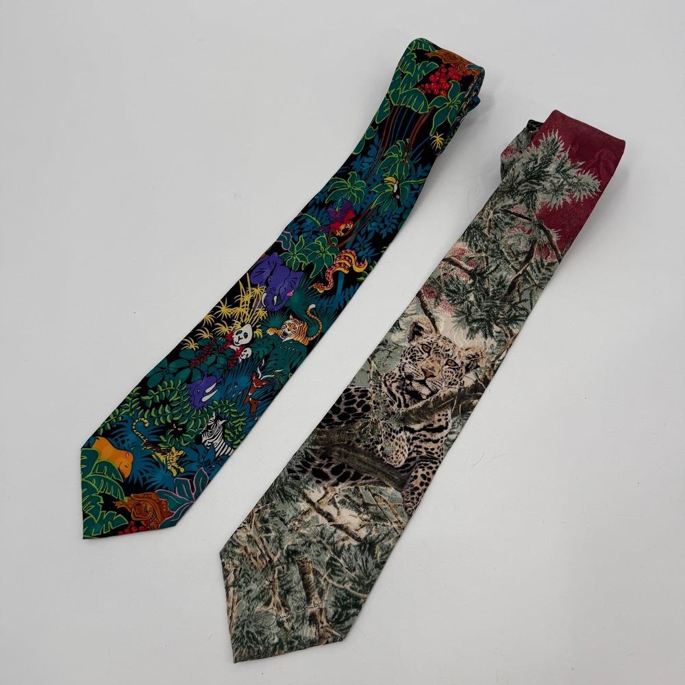 Addiction Simon Combes Mens OS Necktie Lot Multicolor Jungle Leopard Silk Tie